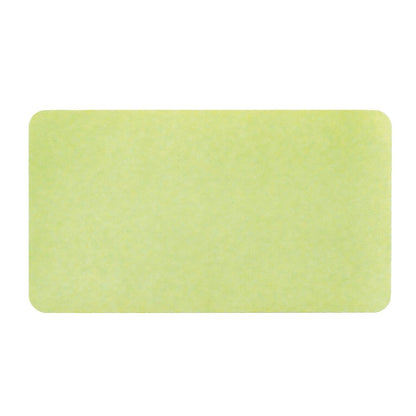 A rectangular, light green sticky note with rounded corners, perfect for use with Thermal-printable Non-expiring Printable Adhesive Badges, Box of 1000 (P/N 0408X) or direct thermal printers in effective visitor management systems.