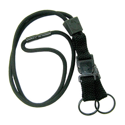 The EK Black Lanyard With Two Detachable Key Rings (10046) by EK USA features a plastic clip and two metal rings, making it perfect for key chain holders. Sold by Specialist ID.