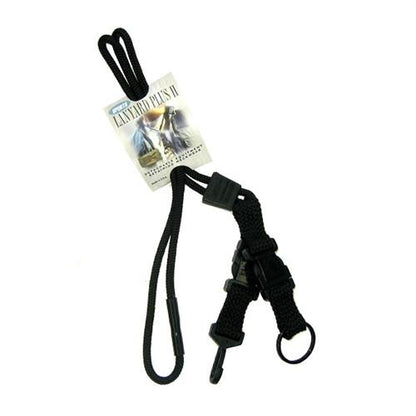 Black EK Breakaway Lanyard with Detachable ID Hook And Key Ring (10230) by EK USA, with clips, loops, a key ring, and a label promoting the "Lanyard Plus II. Sold by Specialist ID.