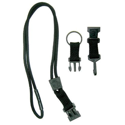 Black EK Breakaway Lanyard with Detachable ID Hook And Key Ring (10230) by EK USA, set on a white background. Sold by Specialist ID.