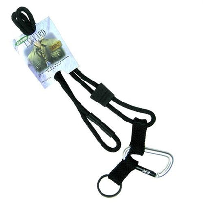 A Black EK Lanyard With Carabiner (10384) by EK USA with a carabiner, key ring, adjustable clinch, and a product tag attached. Sold by Specialist ID.