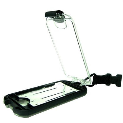 A Black EK Guardian ID Badge Holder with Detachable Lanyard (10935) by EK USA is shown open, featuring a wrist strap, clip attachment, and an ID badge holder for added convenience.