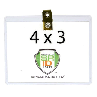 4 x 3 Inch Clear Vinyl Horizontal Badge Holder with Clip (1810-1300)