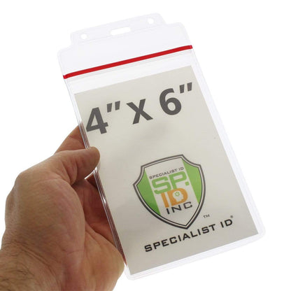 Clear 4x6 credential holder with insert and top slot for lanyard attachment