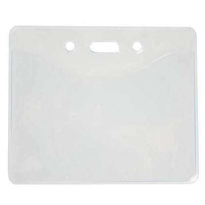 PureClear Earth Friendly Horizontal ID Badge Holder 1815-1123 made from PVC-free materials with two circular and one rectangular hole at the top.
