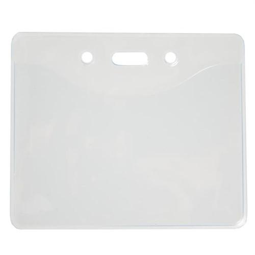 PureClear Earth Friendly Horizontal ID Badge Holder 1815-1123 made from PVC-free materials with two circular and one rectangular hole at the top.