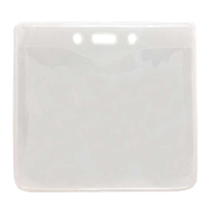 Clear PureClear Horizontal 4X3 Badge Holder (P/N 1815-1125) with reinforced slots for attaching a lanyard or clip. The ECO-friendly holder is designed to fit credit card size photo IDs and is empty.