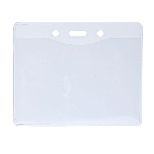 A Clear Vinyl Horizontal Military Card Size Badge Holder (P/N 1815-1200) with three holes at the top for attachment, perfect for securing your government or military card.
