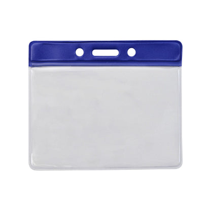 Horizontal Vinyl Badge Holder with Blue Color Bar Top - Great for Color Coding Access and ID (1820-100X) with a blue top section featuring three holes for attachment. Sold by Specialist ID.