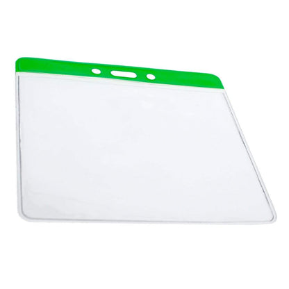 Extra Large Color Code Badge Holder for 4x3 Badges - Horizontal Vinyl with Color Bar (1820-120X) with a green top edge, extra large to fit 4x3 badges, featuring two punched holes for easy attachment.