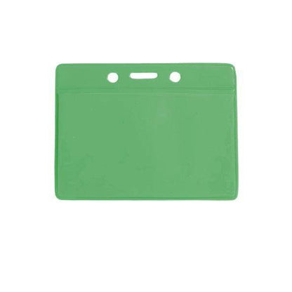 A Horizontal Vinyl Color-Back Badge Holder (P/N 1820-200X) with two round holes and one oval slot at the top ensures quick identification, perfect for student bus assignments. Sold by Specialist ID.