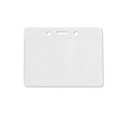A Horizontal Vinyl Color-Back Badge Holder (P/N 1820-200X) with two round holes and one vertical slot at the top for attaching to a lanyard, perfect for quick identification in student bus assignments.