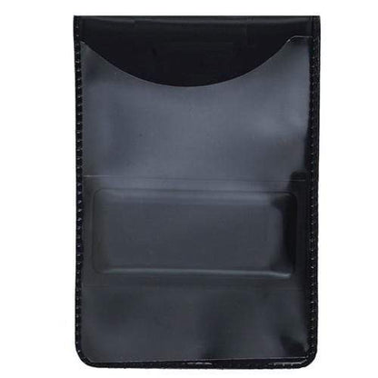 Here's the sentence with the product name replaced:

A Magnetic Badge Holder for Shirt Pocket or Belt - Vertical Fold Over Single Card Holder (1835-1150) with stitching along the edges, featuring a transparent front pocket and an additional pocket at the back. This top-load design integrates shielded magnets for secure closure and added convenience.