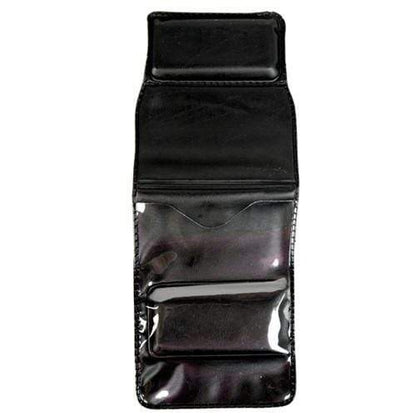 A black, open Magnetic Badge Holder for Shirt Pocket or Belt - Vertical Fold Over Single Card Holder (1835-1150) with multiple compartments, including transparent pockets and a top-load design.