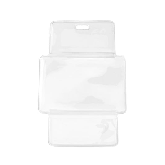 Clear Vinyl Horizontal 3-Compartment Fold Over Casino Badge Holder 1840-1560 with a flap at the top, featuring a horizontal slot for attaching to a lanyard or clip.