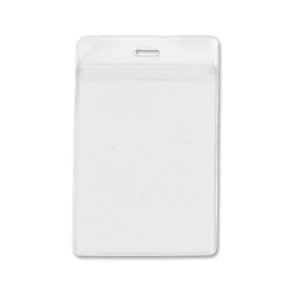 Clear, empty 3 x 4 1/4 Vertical Extra Large Badge Holder with Front And Back Pockets (P/N 1840-1610) with a slot for a lanyard at the top designed to fit 3x4 tickets.