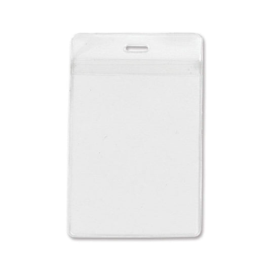 Clear, empty 3 x 4 1/4 Vertical Extra Large Badge Holder with Front And Back Pockets (P/N 1840-1610) with a slot for a lanyard at the top designed to fit 3x4 tickets.