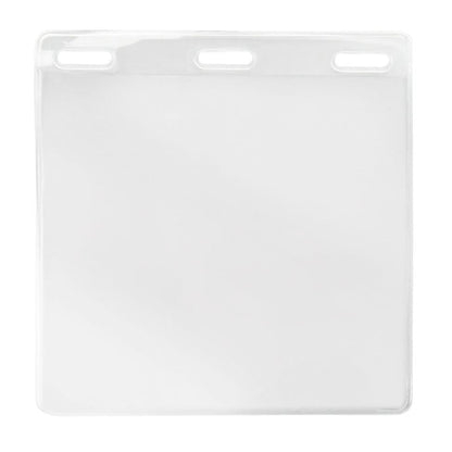 A durable vinyl holder, this 3 X 3 Clear Vinyl Horizontal Large Event Badge Holder (1840-1611) features three holes, perfect for attaching to an event lanyard.
