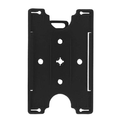 Black semi-rigid convertible badge holder showing slot and chain holes