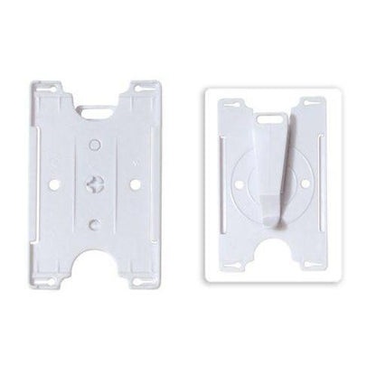 White semi-rigid convertible badge holder front and back with rotating clip