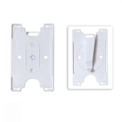White semi-rigid convertible badge holder front and back with rotating clip