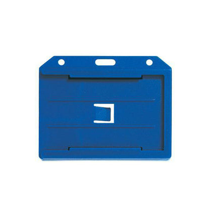 A 2-Sided Horizontal Multi-Card Holder (1840-305X) in blue featuring a 2-sided horizontal multi-card slot and two holes on either side at the top edge. Sold by Specialist ID.