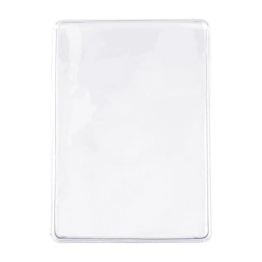 Rectangular white plastic card sleeve with a transparent front cover, functioning perfectly as a Clear Vinyl Business Card Holder - Medicare Card Protective Sleeve (1840-3505).