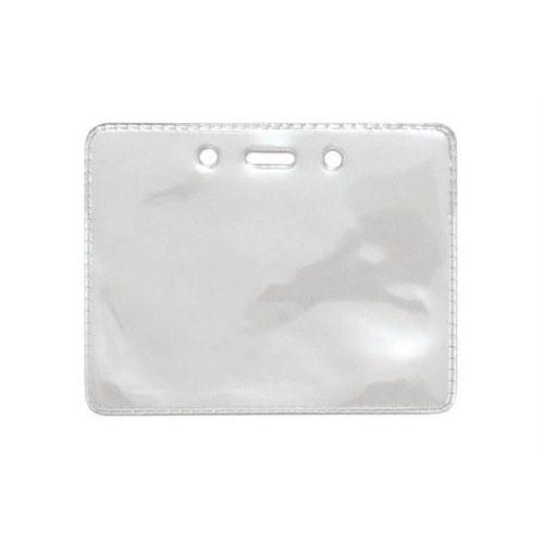 A Clear Vinyl Anti-Static Horizontal Proximity Badge Holder 1840-5001 with a 2 1/4" X 3 3/8" insert size and three holes at the top for attachment.