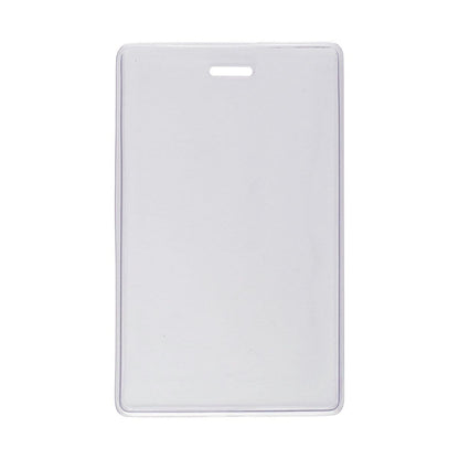 A transparent vinyl card holder with a rectangular shape and a single slot at the top for attachment, this **Proximity Card Holder (1840-5050)** ensures your IDs are secure and easy to access.