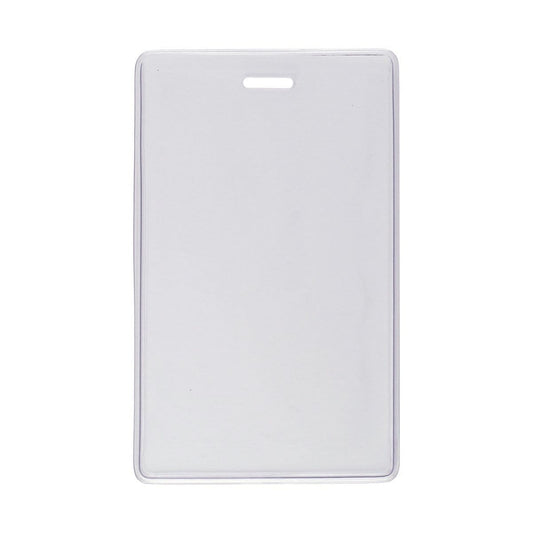 A transparent vinyl card holder with a rectangular shape and a single slot at the top for attachment, this **Proximity Card Holder (1840-5050)** ensures your IDs are secure and easy to access.