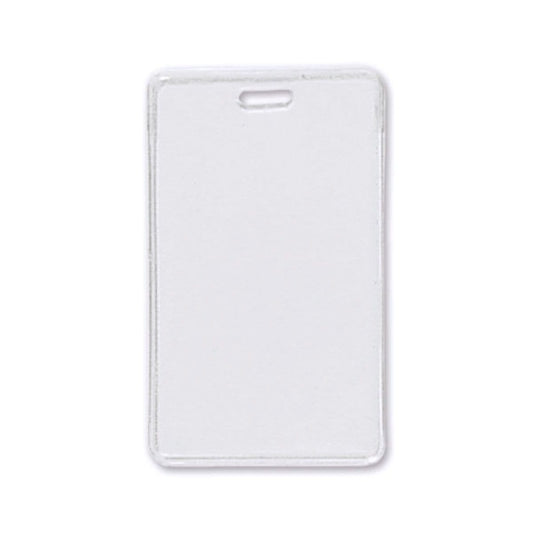 A Clear Vinyl Anti-Static Vertical Proximity Badge Holder 1840-5061 with a slot at the top for attachment.
