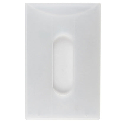 A Clear Bank Card Rigid Holder (P/N 1840-6070), crafted from rigid polypropylene, featuring a central oval opening.