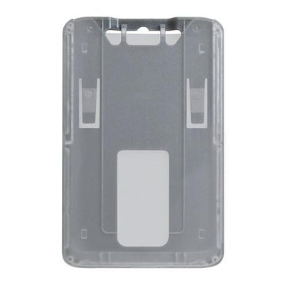 Clear rigid plastic holder for identification cards, featuring slots for vertical or horizontal attachment and a central slot for easy ID badge removal.

Replaced: **B-Holder Rigid Plastic Vertical Holder (P/N 1840-664X)**

Correct Sentence: **B-Holder Rigid Plastic Vertical Holder (P/N 1840-664X)** for identification cards, featuring slots for vertical or horizontal attachment and a central slot for easy ID badge removal.