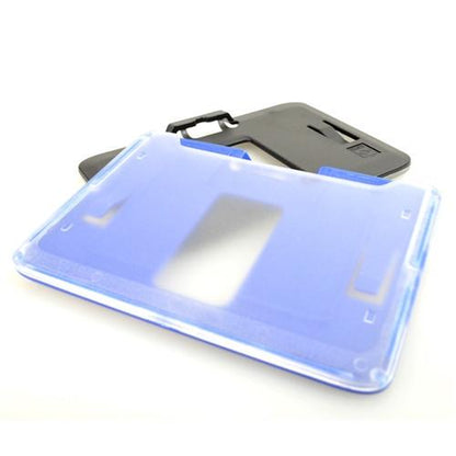 A B-Holder Rigid Plastic Horizontal Holder (P/N 1840-665X) with a rectangular opening lies on a surface, partially overlapping a black plastic stand. Sold by Specialist ID.