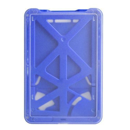 A blue and transparent Three Card Vertical ID Badge Holder B-Holder (Holds up to 3 ID Badges) with a geometric pattern on the back and a clear front. Sold by Specialist ID.