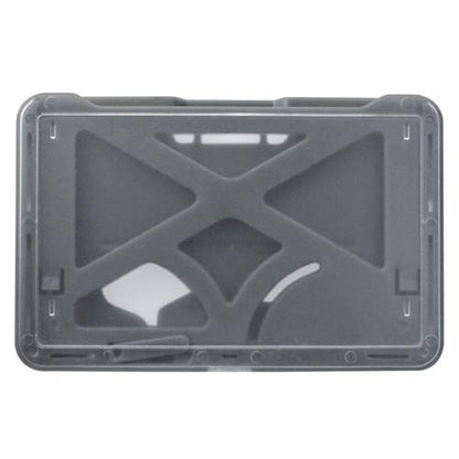 3 Card Horizontal ID Badge Holder B-Holder, grey rigid card holder with a transparent front cover, featuring internal compartmental dividers for multiple cards. Sold by Specialist ID.