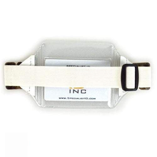 White Vinyl Horizontal Arm Band Badge Holder With Elastic Strap (P/N 1840-7000) 1840-7000-WHITE