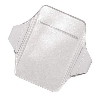 A transparent adhesive wound dressing with two flaps on each side for securing, crafted from heavy-duty vinyl for added durability. (Oversize Vertical Armband Badge Holder, 1840-7110)