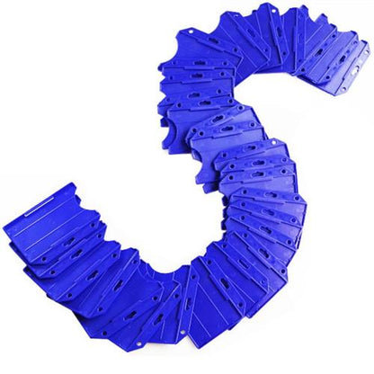 Several blue plastic snow scrapers arranged in the shape of the number five on a white background, cleverly resembling a Horizontal Open-Face Rigid Plastic Card Holder (1840-811X).