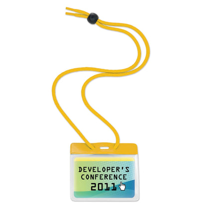 An adjustable lanyard with a Government Size 3 3/8 X 2 9/16 Horizontal Color-Bar Badge Holder with Lanyard (1860-280X), ideal for organizing color-coded groups. Sold by Specialist ID.