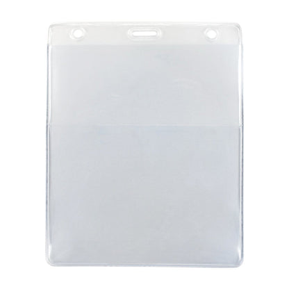 Two Pocket Event Badge Holder with 4x5 and 4x3 Sleeves - Clear Vertical Credential Holder (1860-4000) with a top opening and three holes for lanyard attachment, featuring a clear front and back.