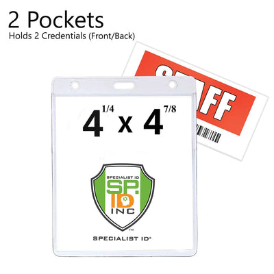 Two Pocket Event Badge Holder with 4x5 and 4x3 Sleeves - Clear Vertical Credential Holder (1860-4000)