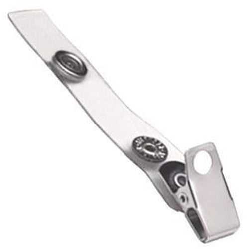 A 1-Hole Strap Clip with Smooth Face, crafted from nickel-plated steel, featuring a hole for attachment. Sold by Specialist ID.