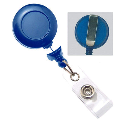 A "No Twist" Badge Reel With Clear Vinyl Strap And Belt Clip (P/N 2120-305X) in a close-up view. The reel features a clear vinyl strap at the end for attaching an ID card securely.
