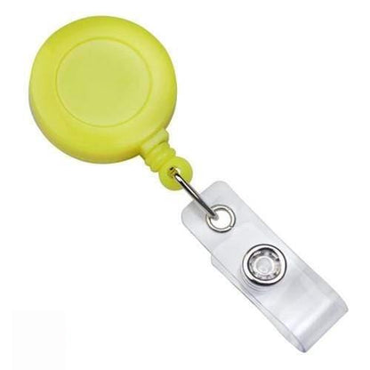 Neon yellow badge reel with belt clip and clear vinyl strap, 2120-3083