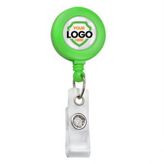 Neon Custom Badge Reel With Belt Clip (P/N 2120-308X) - Add Your Logo with a white circular area for your brand logo at the center. A clear plastic clip is attached at the bottom for securing an ID or badge. Ideal for promotional staff, these custom badge reels enhance both functionality and brand visibility.