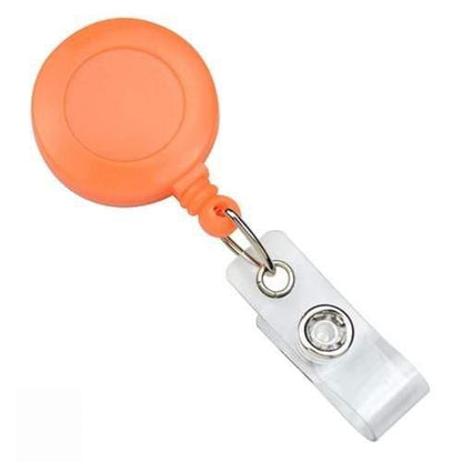 Neon orange badge reel with belt clip and clear vinyl strap, 2120-3085