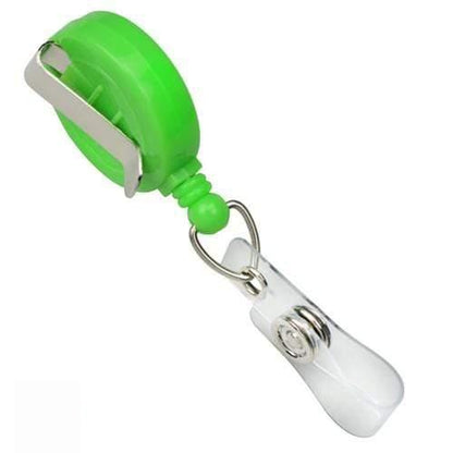 Neon green badge reel attached to clear vertical badge holder, 2120-308X