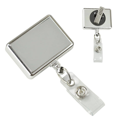 Chrome + Rectangle Retractable Badge Reel With Rotating Swivel Clip (P/N 2120-390X) 2120-3900