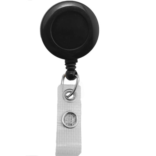 A Badge Reel With Reinforced Vinyl Strap And Spring Clip (P/N 2120-475X) with a reinforced vinyl strap and a durable plastic spring clip attached.